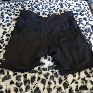 Halara Black High-Waist Lace Trim Athletic Shorts